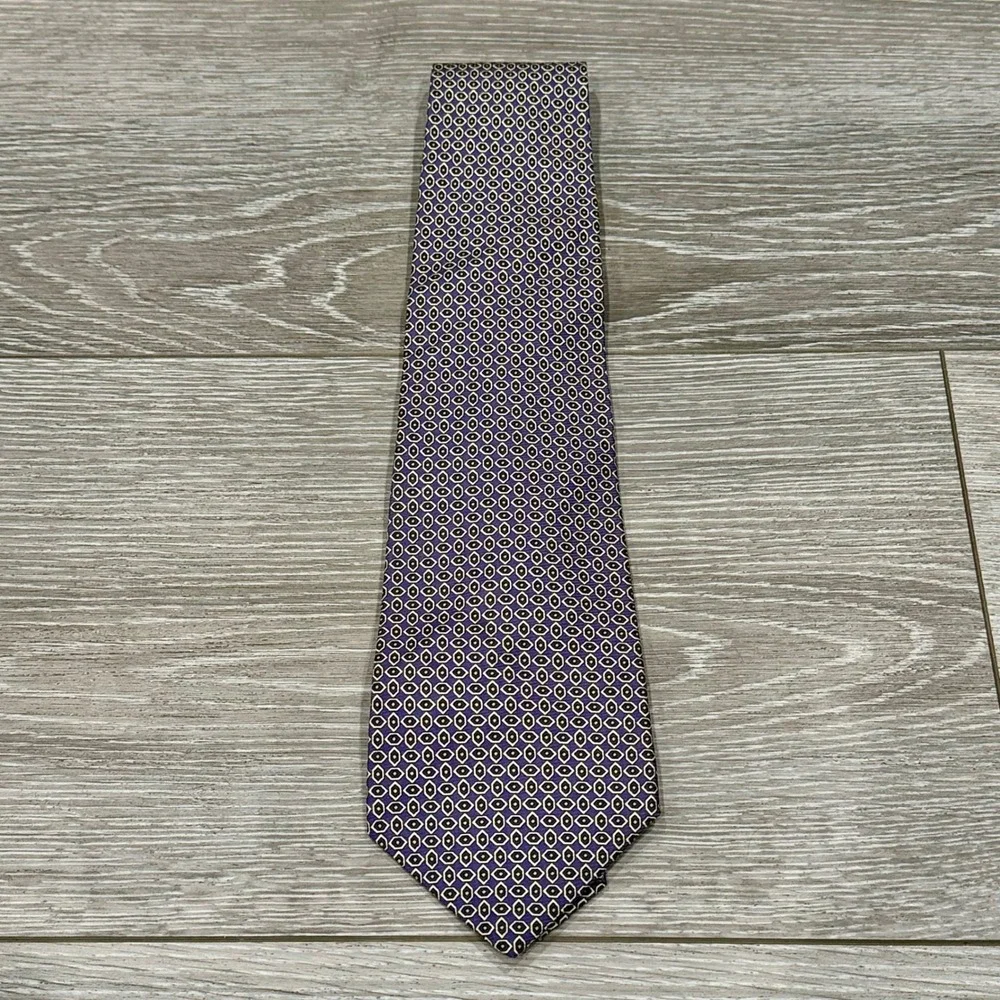 Vtg Polo Ralph Lauren Silk Tie Purple‎ Gold Geometric Medallion Made by Hand USA